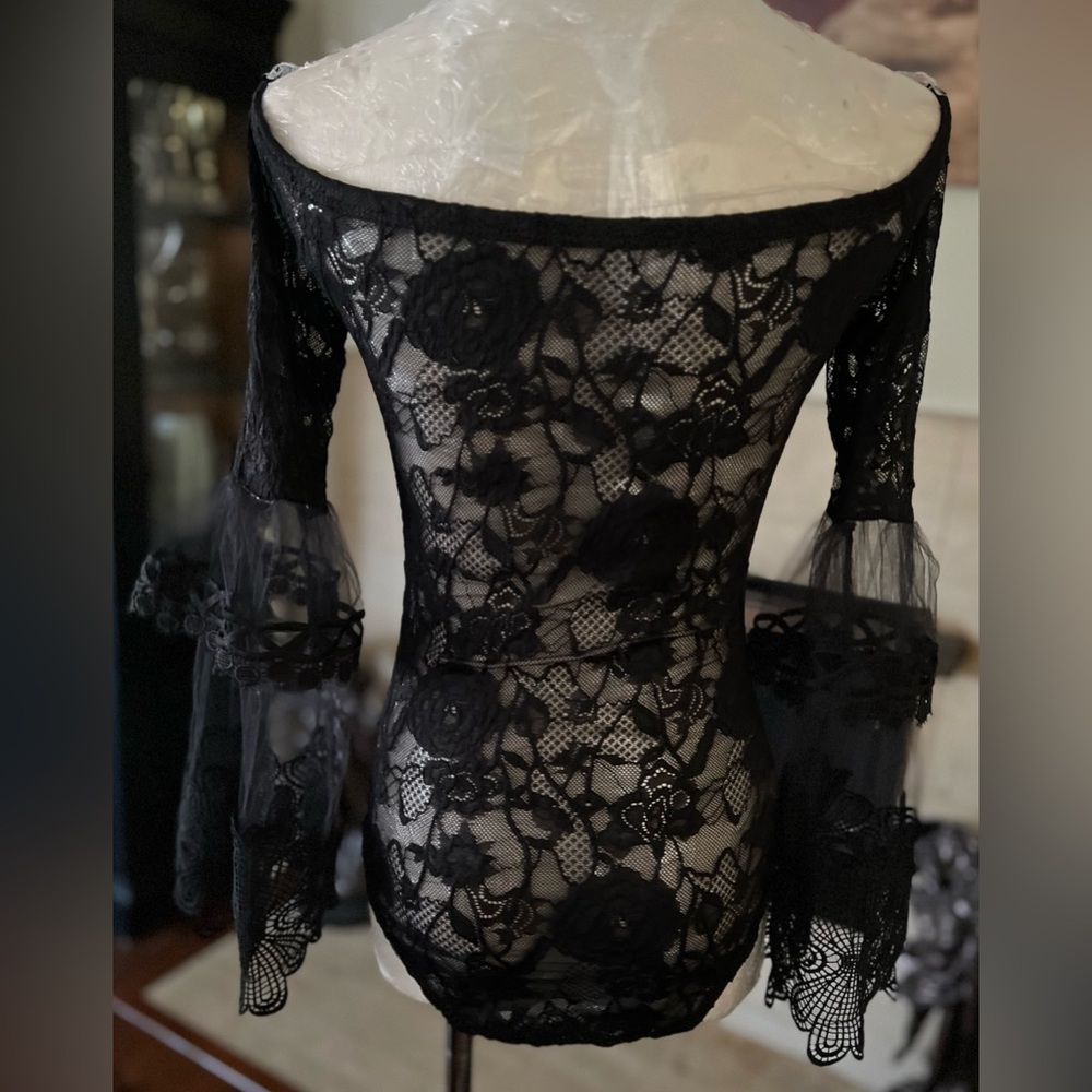 Ballroom Smooth Practice Dance Lace Bodysuit Black - Picture 2 of 9